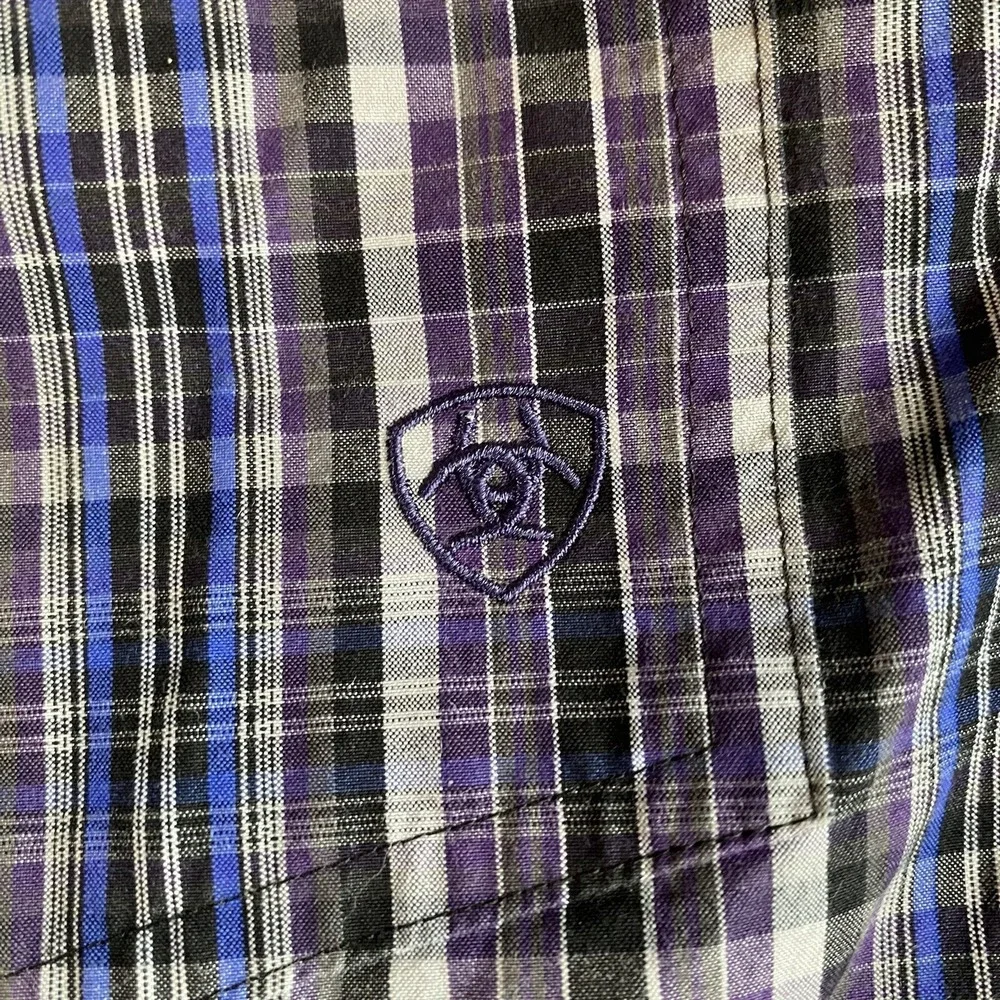 Ariat Pro Series Shirt Mens Medium Purple Plaid Western Button Up Cowboy Rodeo